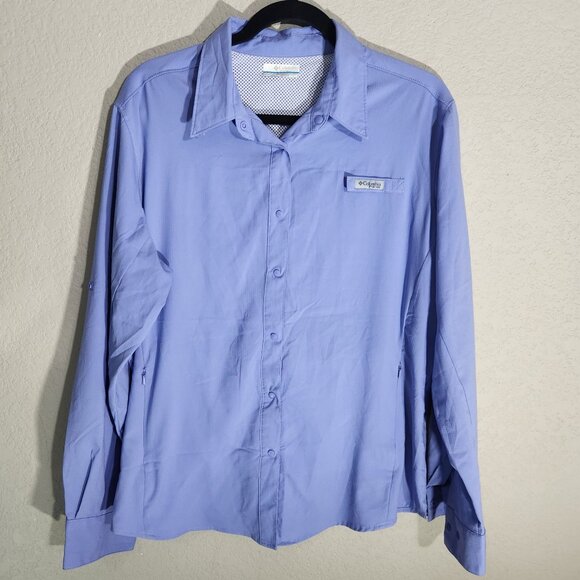 Columbia PFG Womens Omni-Shade Long Sleeve Fishing Shirt XL Light Blue - Picture 1 of 16
